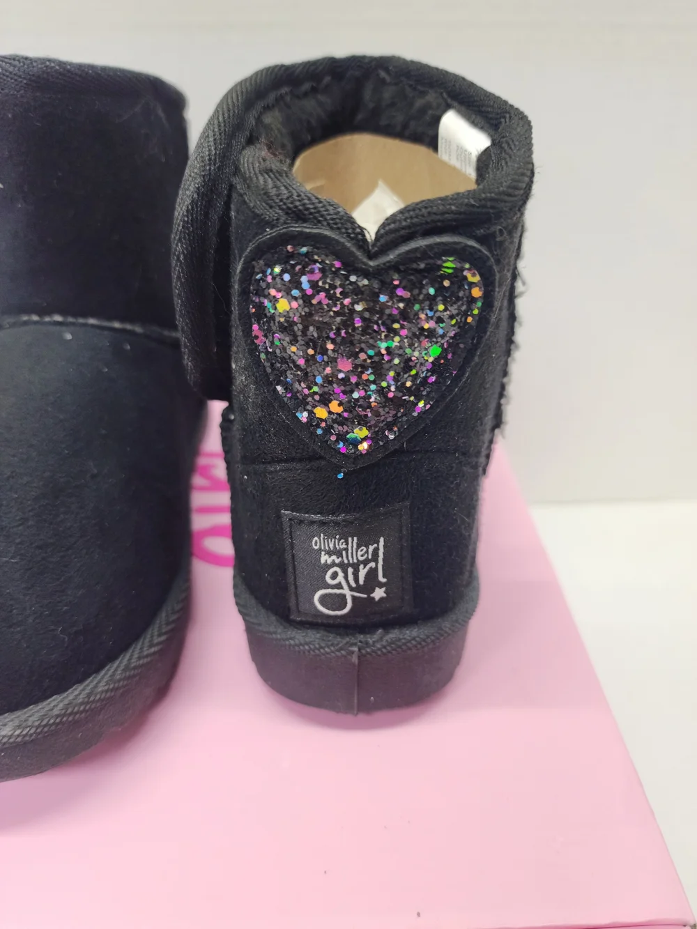 NWT NIB Olivia Miller Black Sparkle Heart Kids Boots Size 13